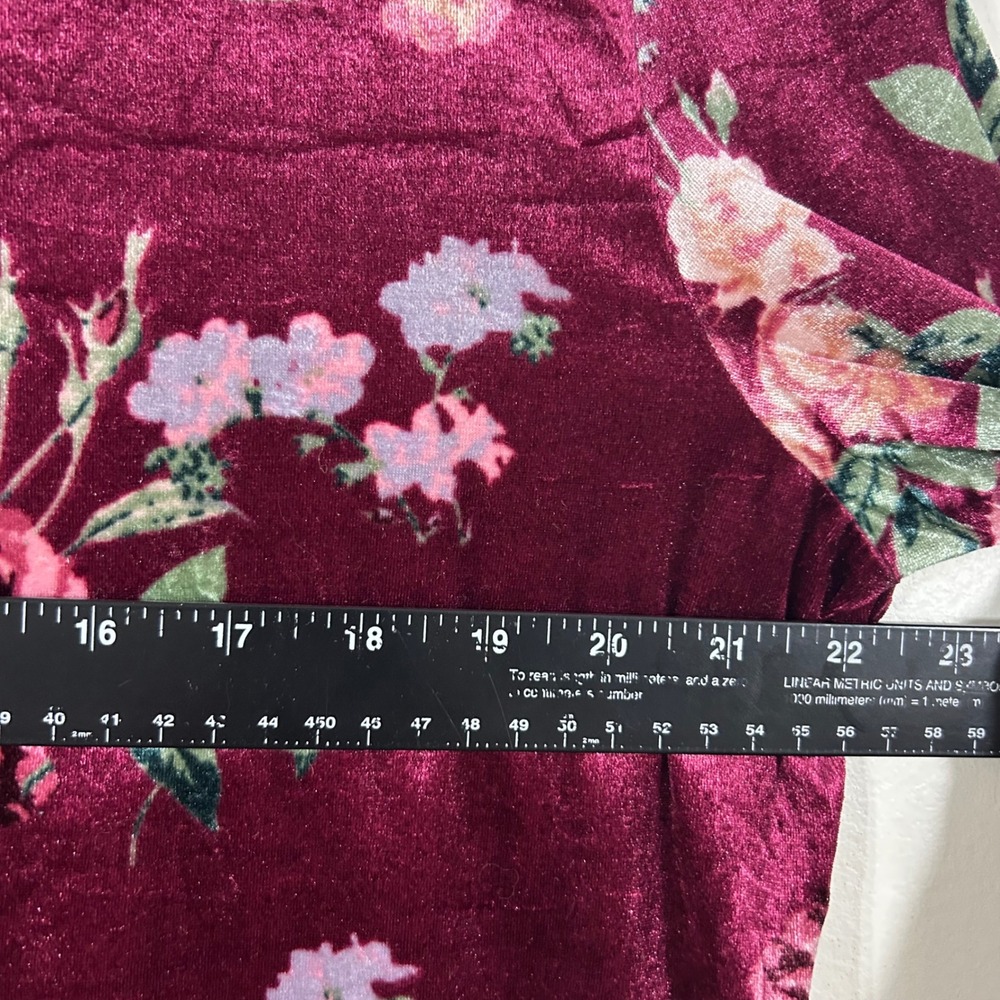 No Boundaries Burgundy Floral Velvet Long Sleeve Top XXXL/3XG Cut Out - Picture 4 of 13